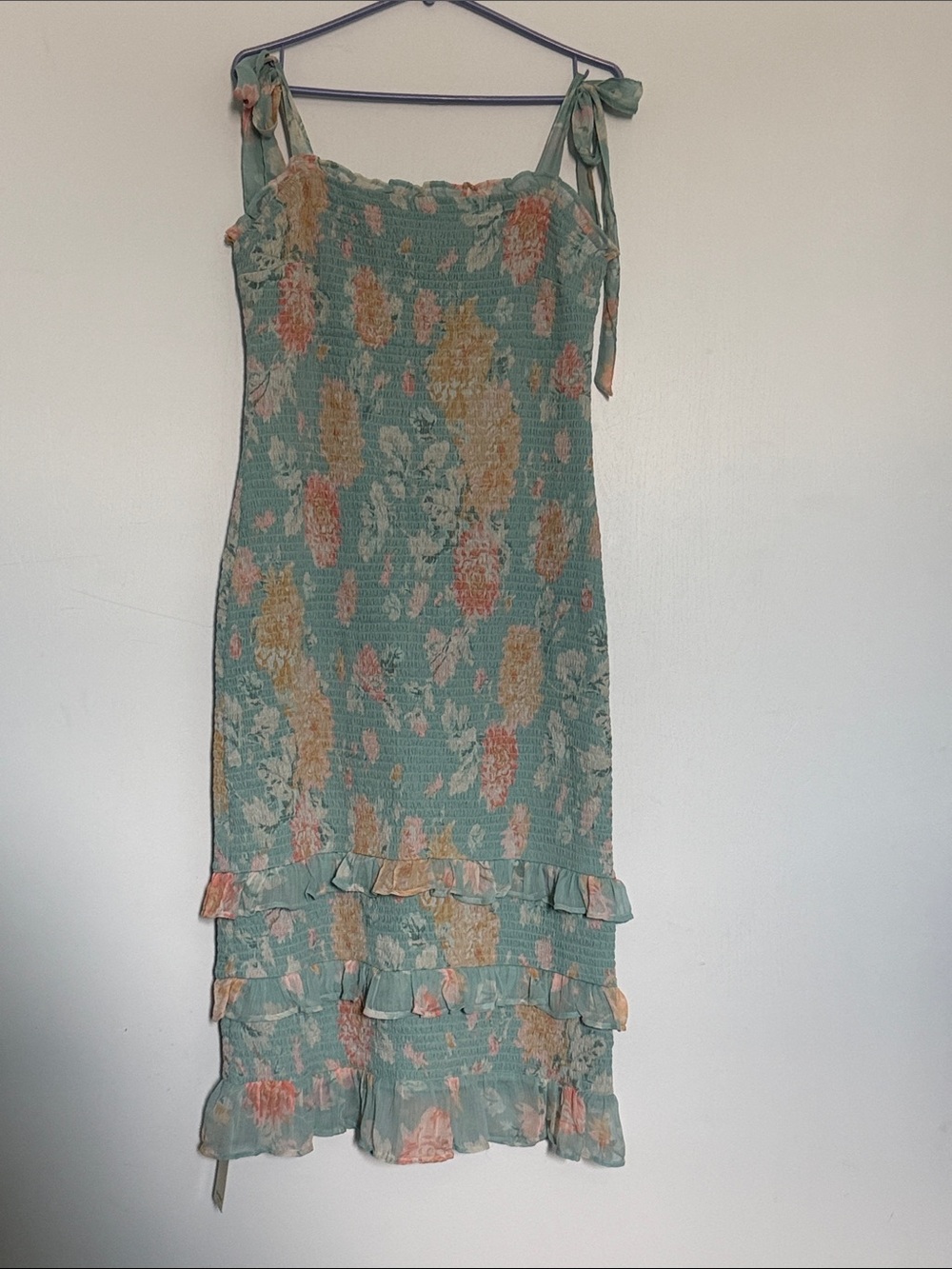 Abercrombie & Fitch Floral Tie-Shoulder Ruffle Midi Dress | Sz XL